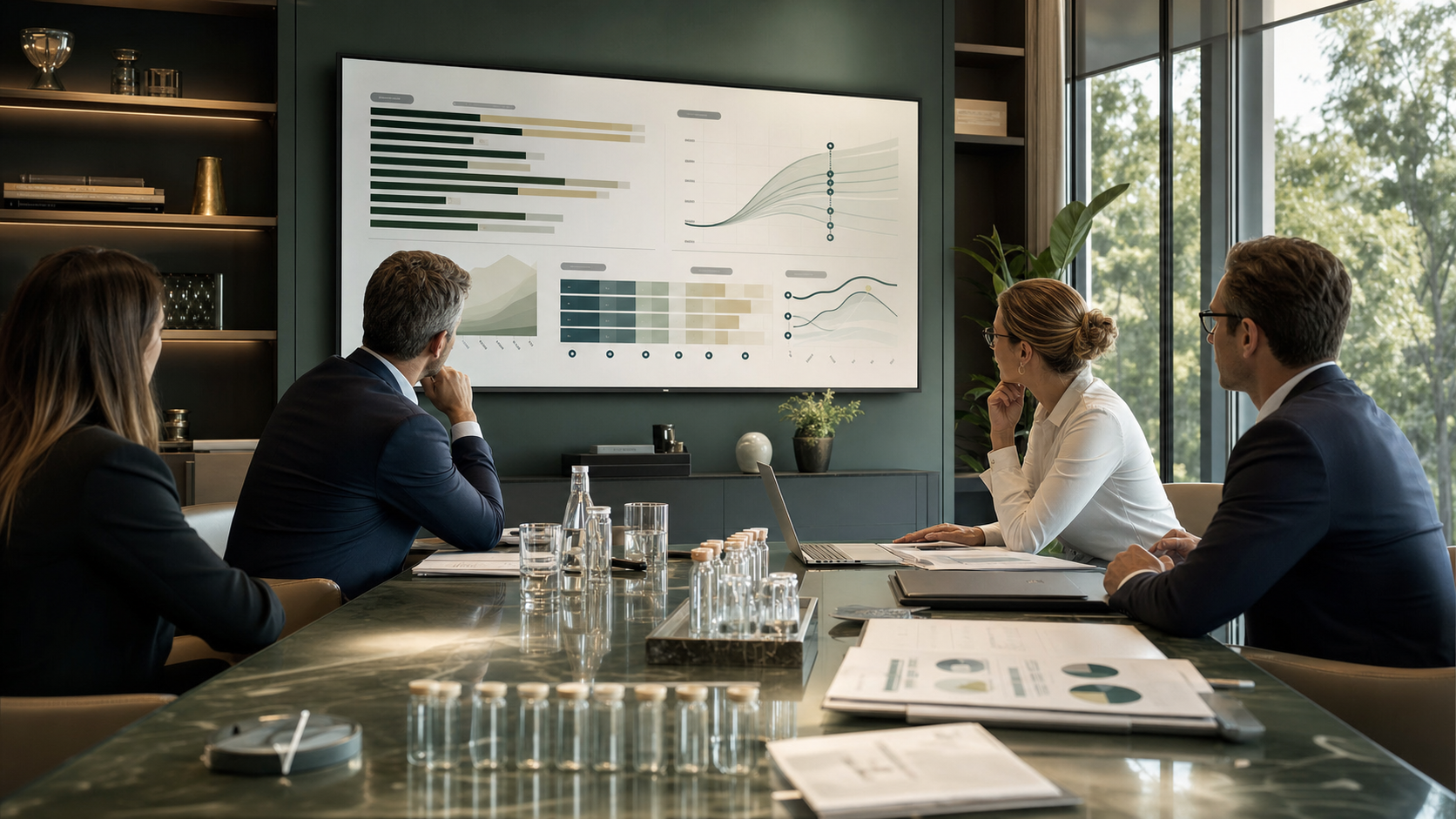 Executive commercial operating review with pipeline and forecast dashboard
